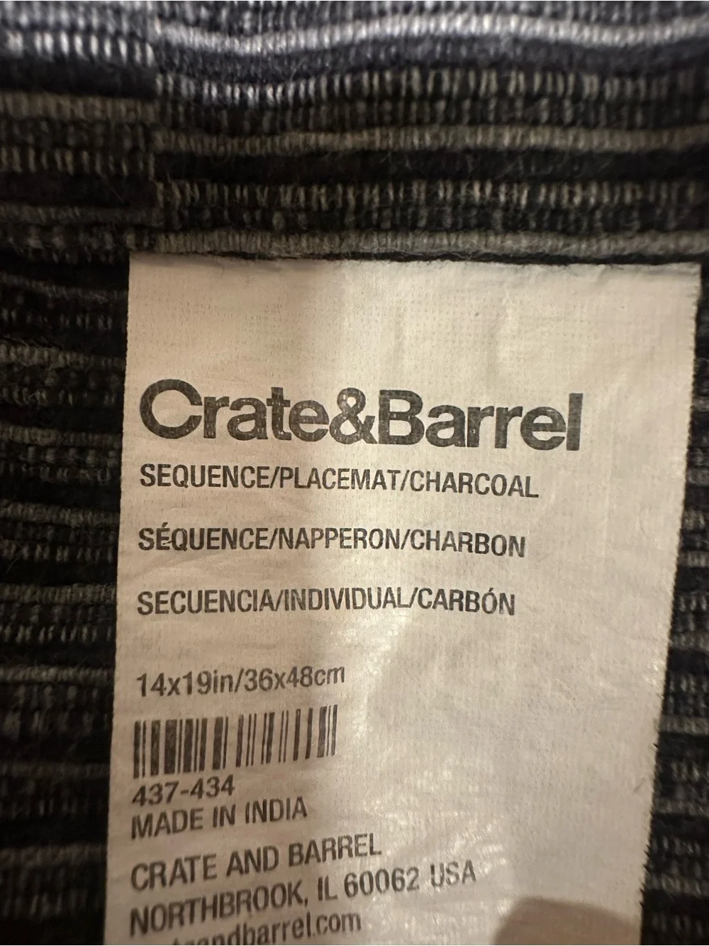 Crate & Barrel placemat/ charcoal set of 4